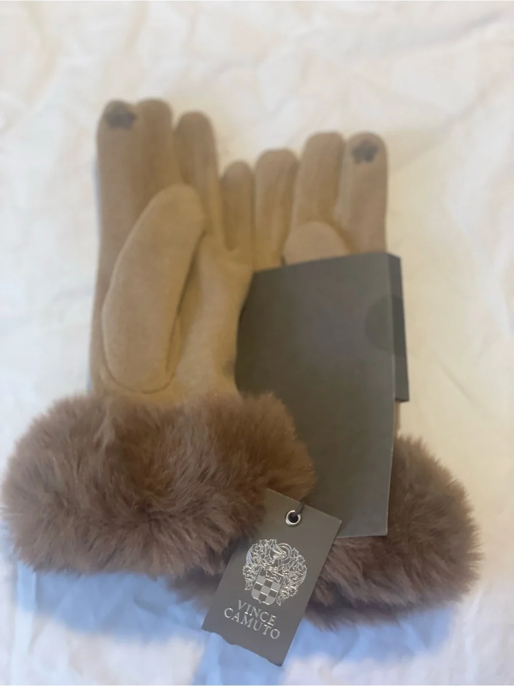 Vince Camuto Brown Faux Fur Cuff Suede Gloves